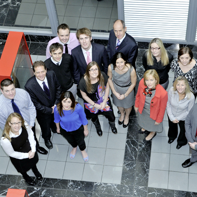 Image from above of office workers